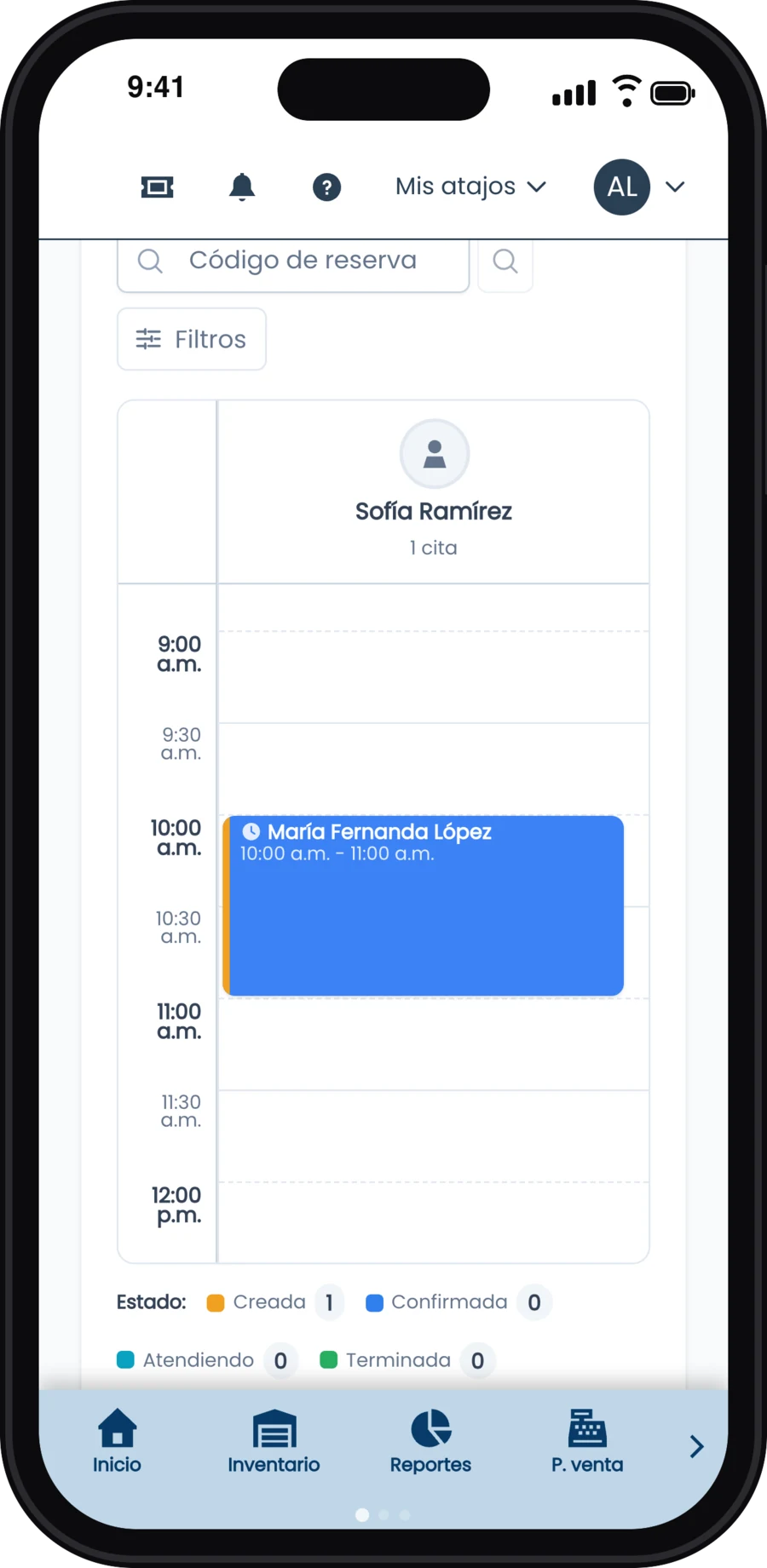 Agenda del día en el celular con la cita de María Fernanda López